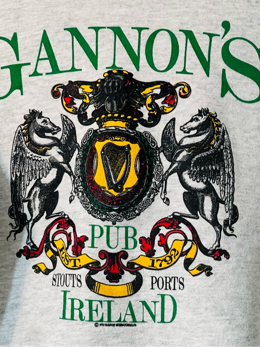 Delta Gray Ireland Pub Crest Sweatshirt with Green, Yellow & Red Accents - Picture 1 of 4